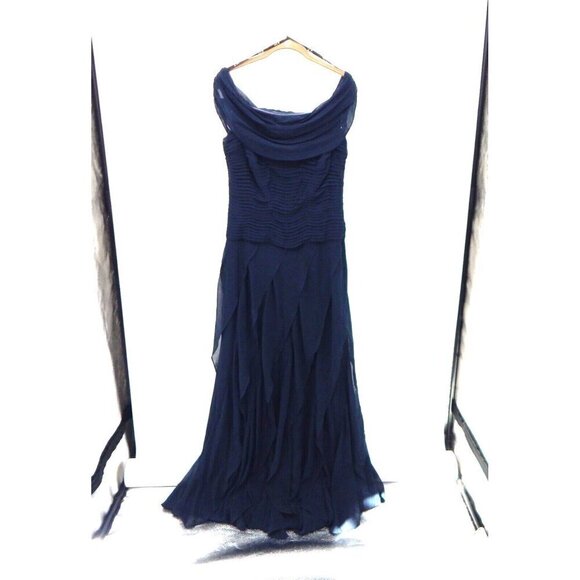 Tadashi Shoji Dresses & Skirts - TADASHI SHOJI maxi dress off the shoulder chiffon ruffle formal navy blue 8